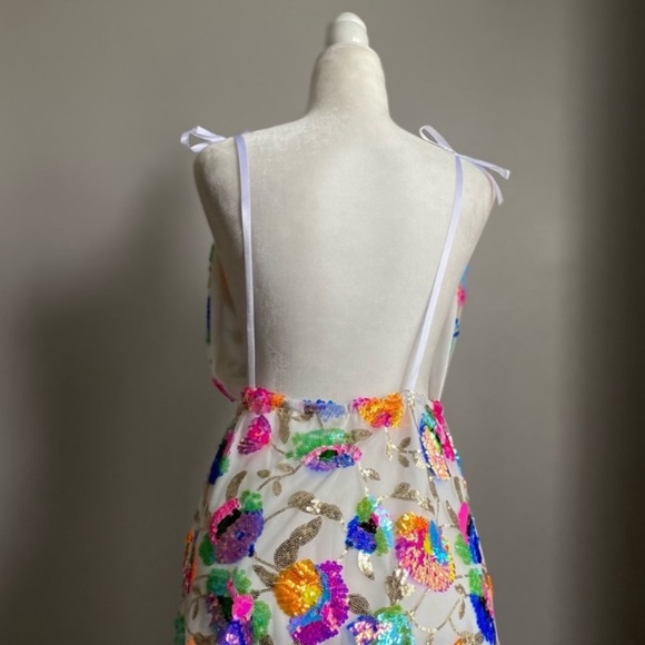 New Embroidered Confetti Pink Backless Evening Dress - Picture 6 of 6